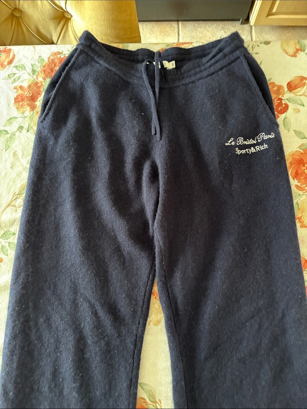Sporty & Rich Le Bristol Paris Ladies Navy Blue CASHMERE pants-M
